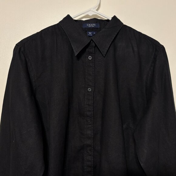 Ralph Lauren Chaps Womens Plus 100% Linen Button-Front Shirt Top Blouse 1X Black - Picture 2 of 10